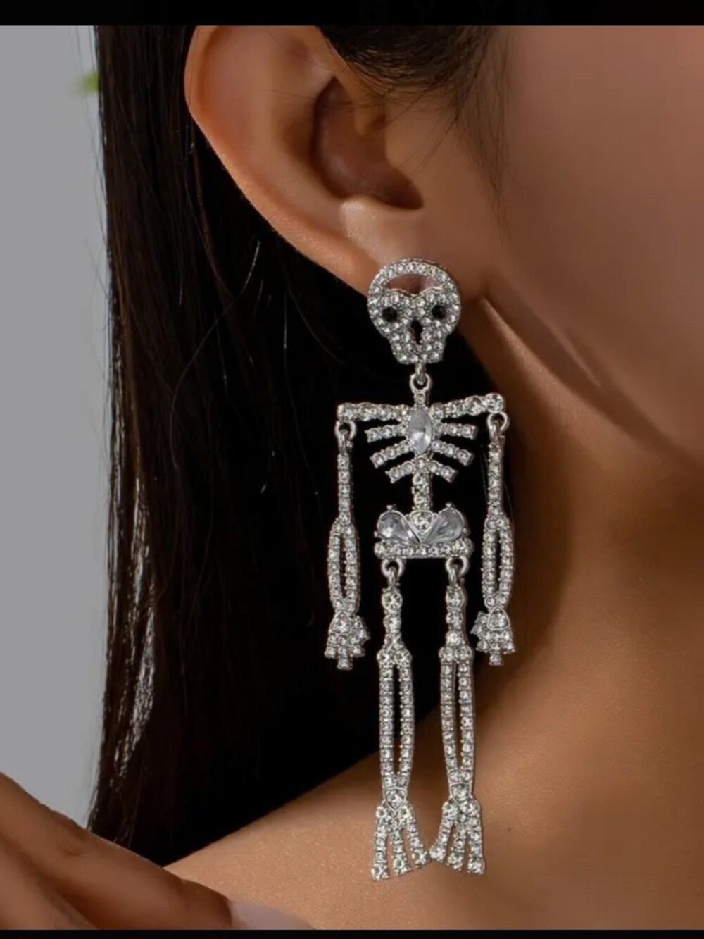 Sparkly Skeleton Halloween Earrings – Rhinestone Skull Dangle Jewelry for Women